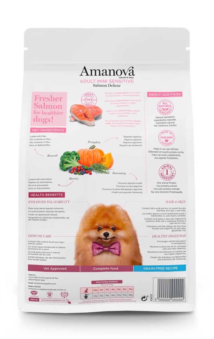 Amanova Adult Mini Sensitive Salmon Deluxe Grain Free Xira Trofi xoris Sitira ga Enilikous Skulous me Solomo 2kg